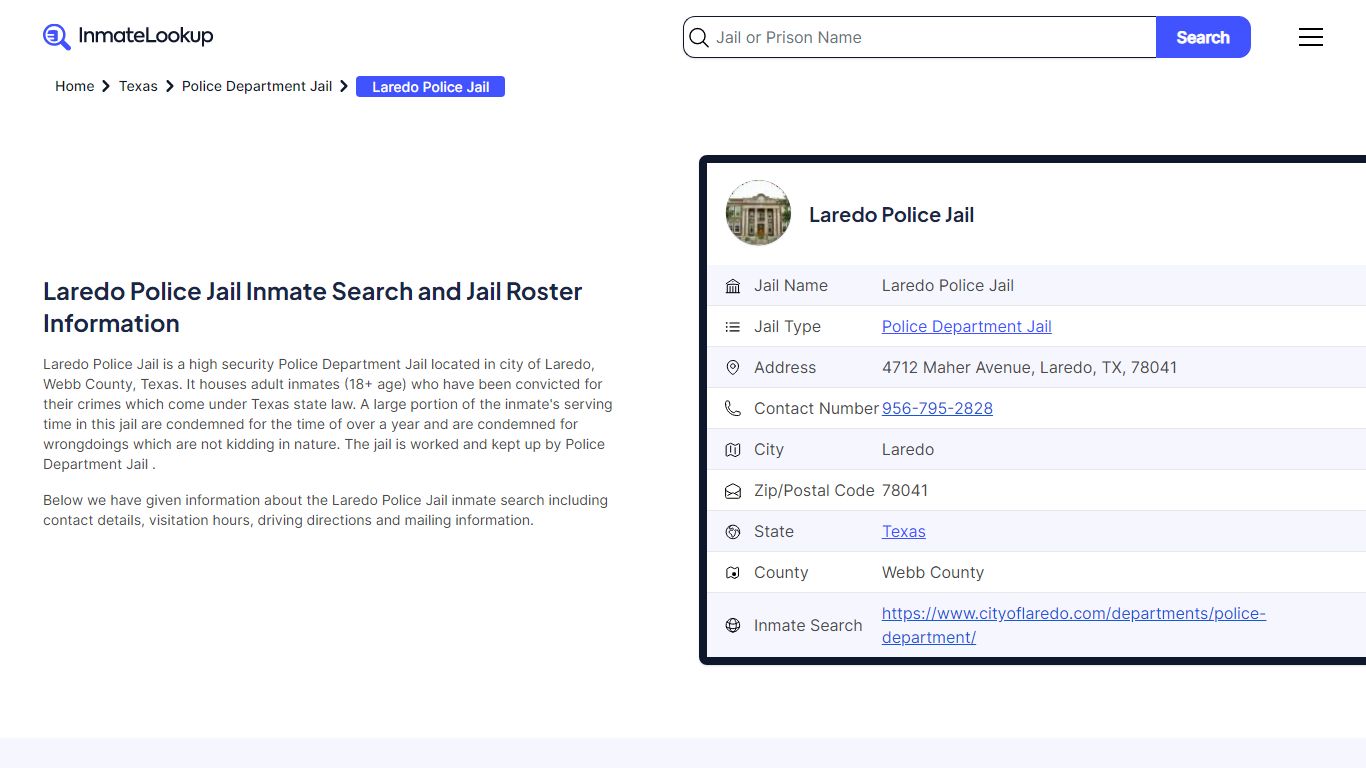 Laredo Police Jail Inmate Search and Jail Roster Information