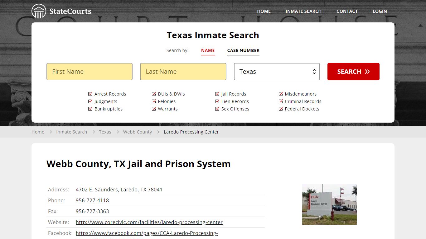 Laredo Processing Center Inmate Records Search, Texas - StateCourts